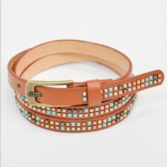 The House Of Gentry Accessories - Camel Studded Skinny Belt